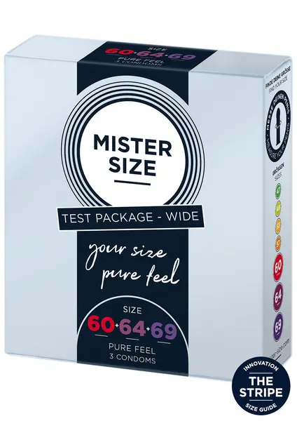 Prezervative MISTER SIZE, ultra subtiri, 3 marimi diferite 60, 64 si 69 mm, 1 cutie x 3 buc