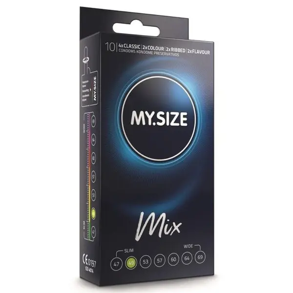 Prezervative MY.SIZE MIX - Condoms 49 mm, ultra-subțiri, pentru confort personalizat și sensibilitate maximă, 10 bucăți
