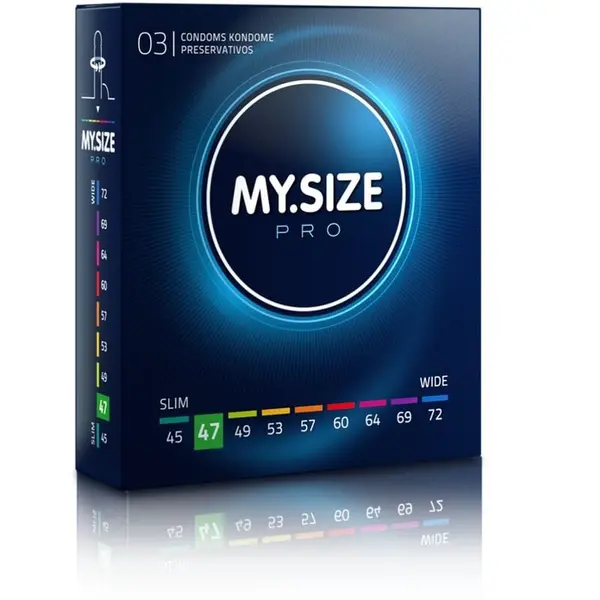 Prezervative MY.SIZE PRO – Condoms 47 mm, ultra-subțiri, pentru confort personalizat și sensibilitate maximă, 3 bucăți