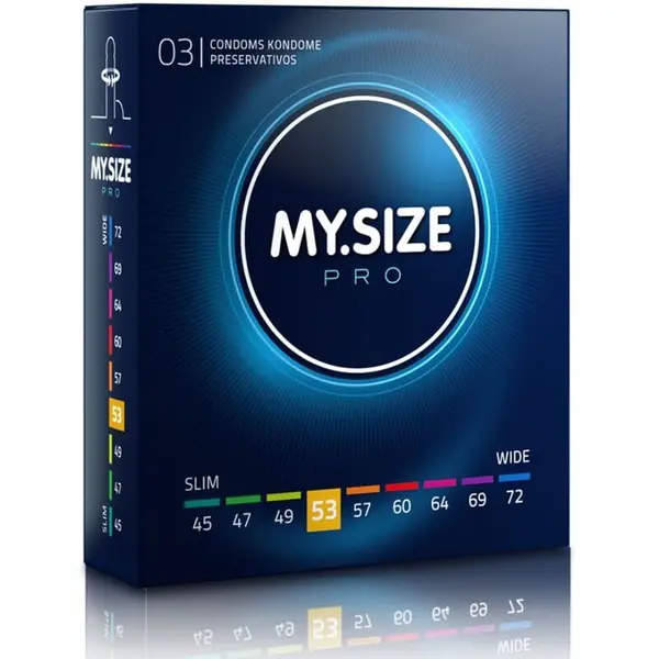 Prezervative MY.SIZE PRO – Condoms 53 mm, ultra-subțiri, pentru potrivire personalizată și confort optim, 3 bucăți