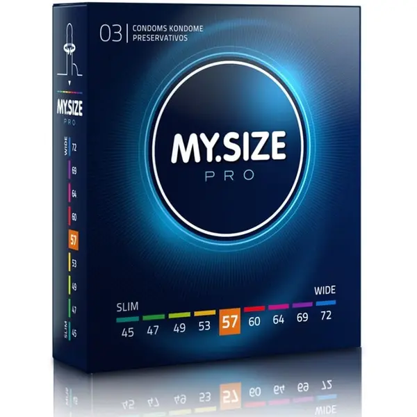 Prezervative MY.SIZE PRO – Condoms 57 mm, ultra-subțiri, pentru potrivire personalizată și sensibilitate naturală, 3 bucăți