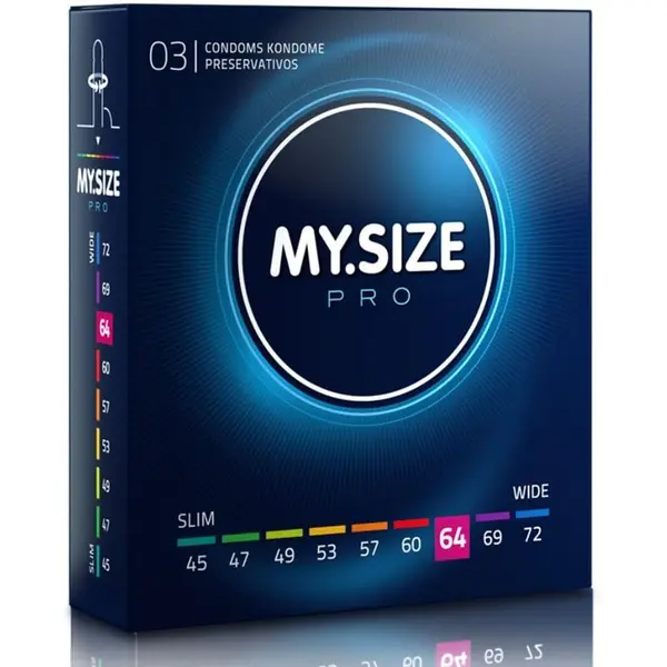 Prezervative MY.SIZE PRO – Condoms 64 mm, ultra-subțiri, pentru potrivire personalizată și sensibilitate naturală, 3 bucăți