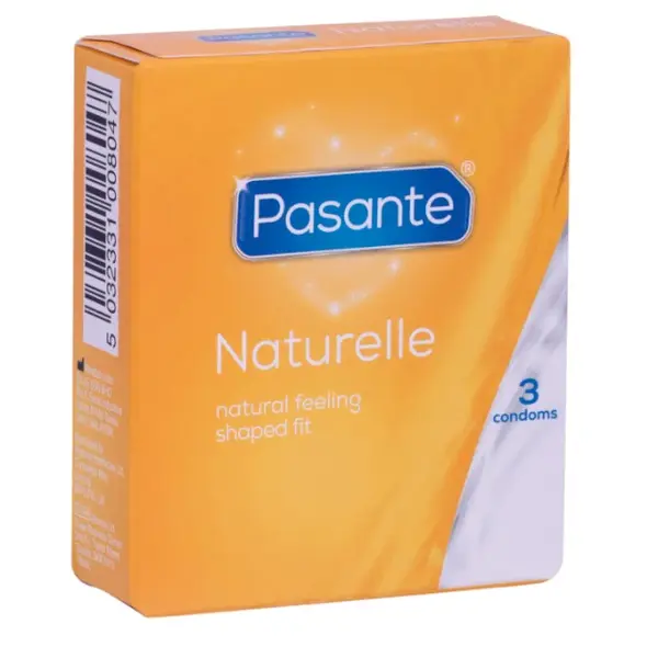 Prezervative PASANTE Naturelle, din latex, senzație naturală și confortabilă, diametru 54 mm, 3 buc