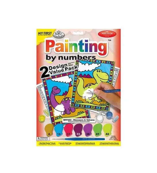 Primele mele 2 picturi pe numere Royal Brush Junior Dinozauri si Vulcani 23x30 cm