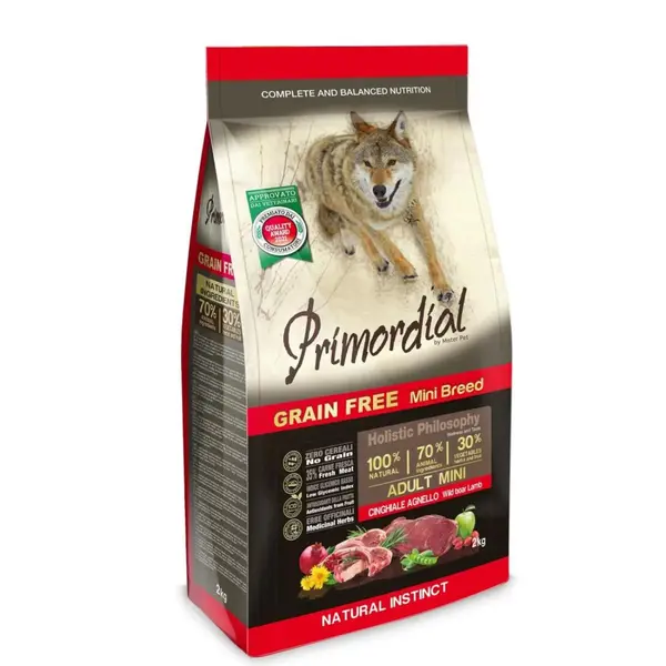 PRIMORDIAL Holistic Mini, XS-S, Mistreț și Miel, hrană uscată fără cereale câini, 2kg