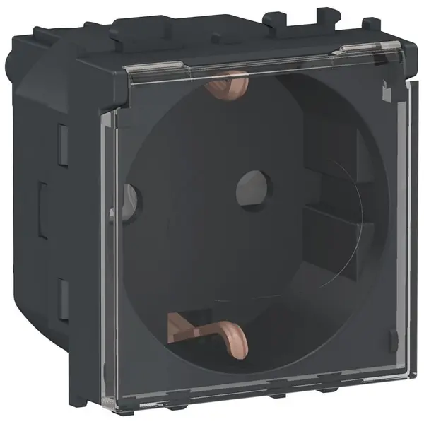 Priza 2P+E 2 module cu obturatoare + capac transparent Schneider Easy Styl LMR5310003, negru