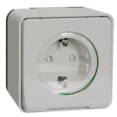 Priza 2P+E Mureva Schneider MUR39034, obturatoare, fara surub, 16A, 250V, IP55, PT alb