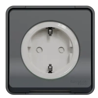 Priza 2P+E Schneider Mureva MUR36034, obturatoare, fara surub, 16A, 250V, IP55, PT gri