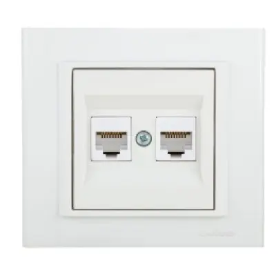 Priza Date Dubla (CAT6) ST Mina Ovivo OV00446, 10A, 250V, IP20, Natural alb