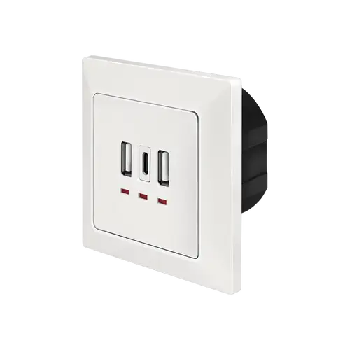Priza de perete Logilink PA0254, 2 x USB-A 5V/2.4A, 1 x USB-C 5V/3A, ingropata, martori LED, Alb