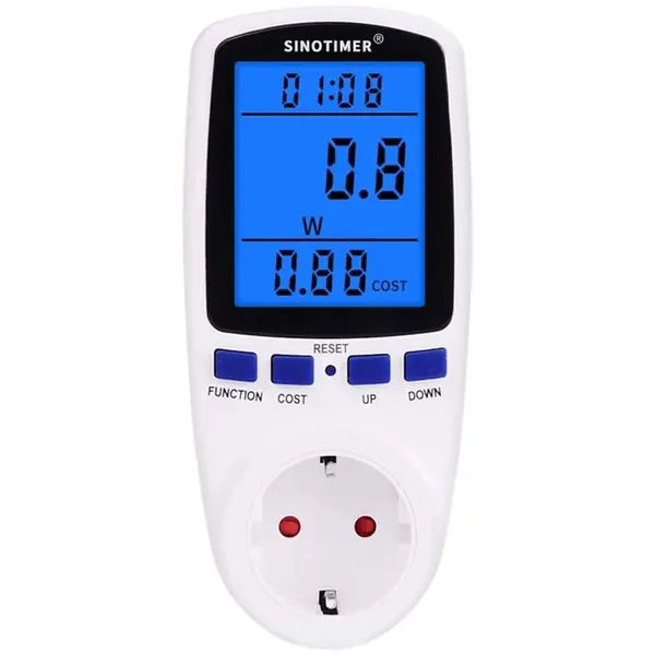 Priza digitala tip contor, Sinotimer, 230V , 16A, 3680W, afisaj W/kWh/V/A/Hz, DDS108L
