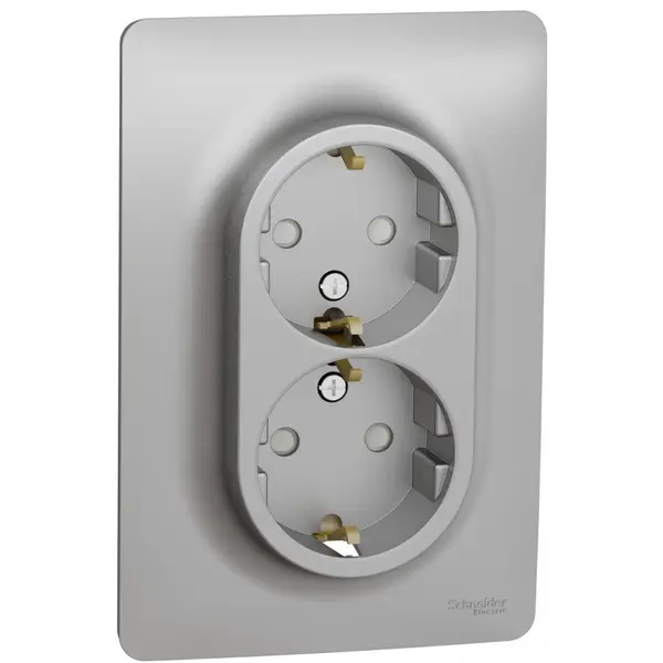 Priza dubla 2P+E 16A Schneider Noua Unica NU206730, aluminiu