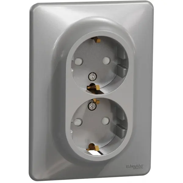 Priza dubla 2P+E, cu obturatoare, Schneider, SDD313221, Sedna Design, aluminiu