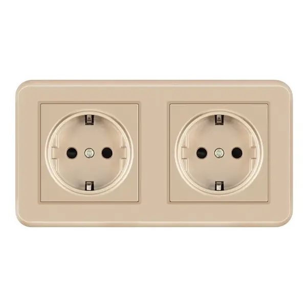 Priza Dubla de Perete Incastrata Techstar® TS-PC, 110-250V, 16A, Ignifuga, 80x151mm, Auriu