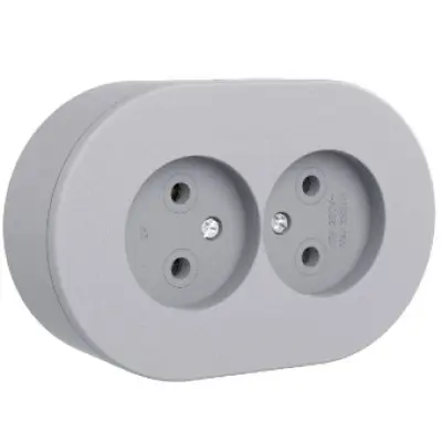Priza Dubla Fara CP PT xOne Ovivo OV00913, 16A, 250V, IP54, gri