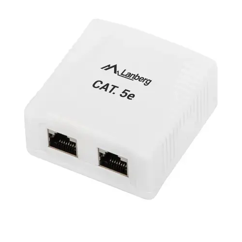 Priza dubla FTP cat 5e, ecranata, Lanberg 40428, montaj aparent, 2 x RJ45, Alb