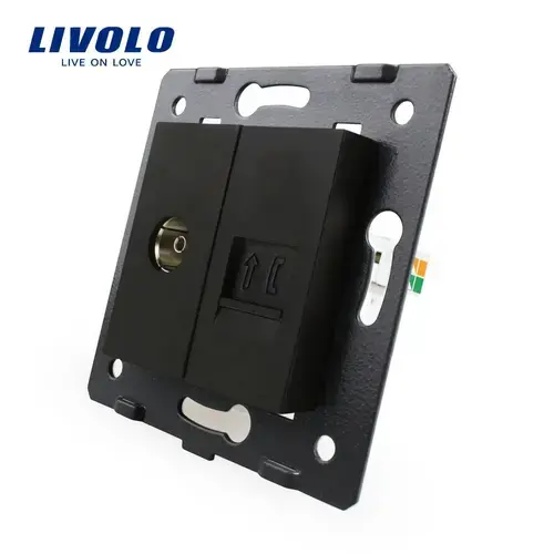 Priza dubla TV + telefon Livolo (Negru)