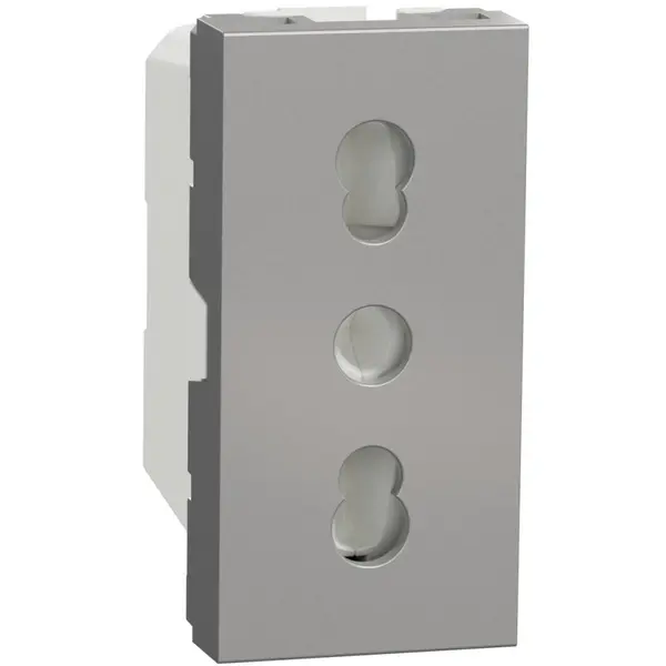 Priza italiana 1 modul 16A 2P+E Schneider Noua Unica NU302330, aluminiu