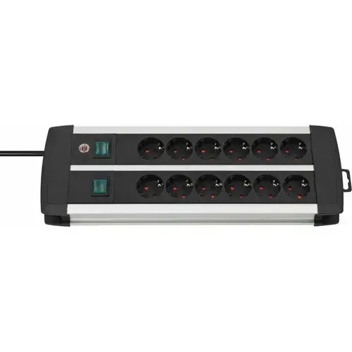 Priza multipla 12 posturi, cablu 3 metri, Premium-Aluminium Line, Brennenstuhl, Switch On/Off iluminat, Protectie copii