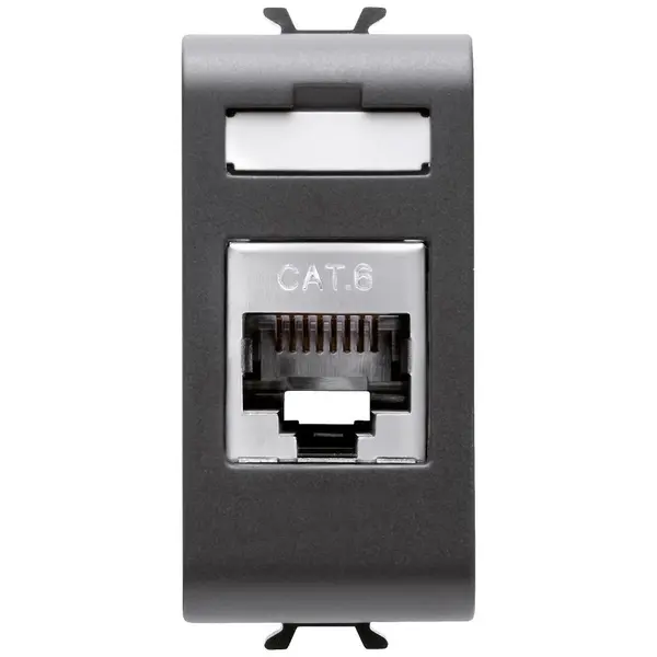 Priza RJ45 CAT6 FTP 1 modul Gewiss Chorus GW12424, negru satin