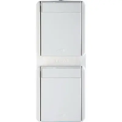 Priza Sch dubl vert IP44 alb, TEM Modul TEM-CF15PW-U