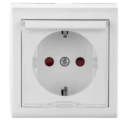 Priza Schuko cu Prot. Copii cu Capac PT Nivo Ovivo OV00671, 10A, 240V, IP20, alb