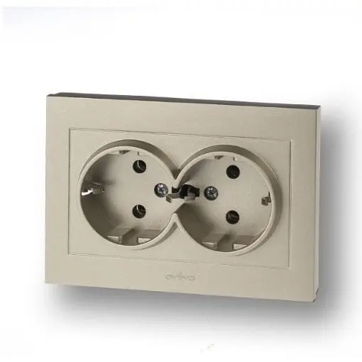 Priza Schuko Dubla ST Grano Met Ovivo OV00231, 10A, 250V, IP20, titan