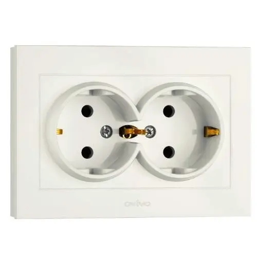 Priza Schuko Dubla ST Grano Ovivo OV00031, 16A, 250V, IP20, Nat alb