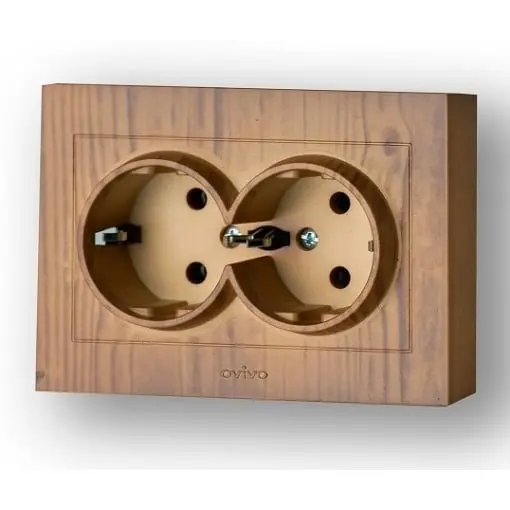 Priza Schuko Dubla ST Grano Ovivo OV00361, 10A, 250V, IP20, Woods masiv
