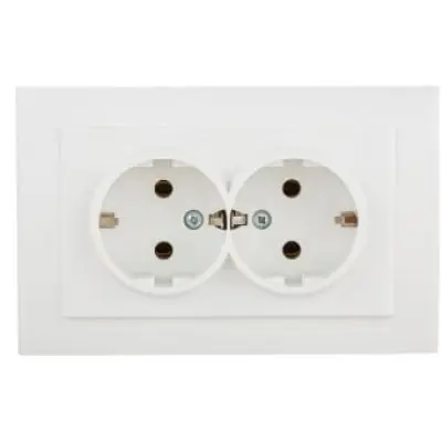 Priza Schuko Dubla ST Mina Ovivo OV00441, 10A, 250V, IP20, Natural alb