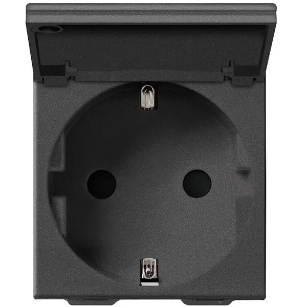 Priza schuko SICURY 2 module Vimar Neve Up 09208.C.CM, cu capac de protectie, 2P+E 16A carbon matt