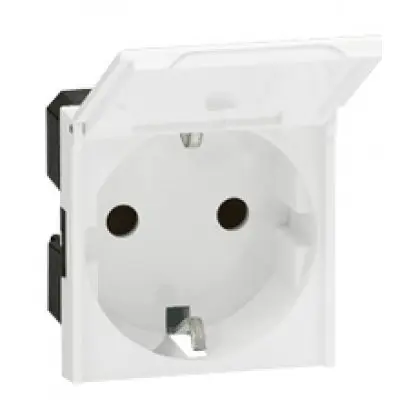 Priza shuko 2 module cu capac Legrand Mosaic 077219, alb
