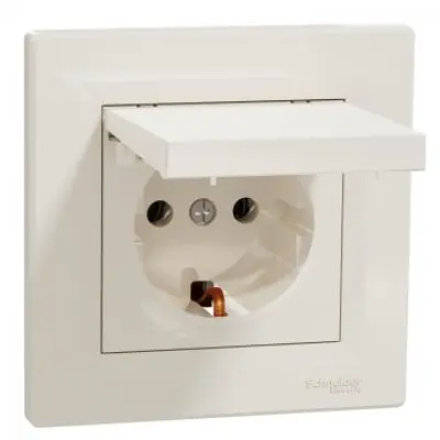 Priza simpla cu capac, 2P+E, 16A Schneider Asfora EPH3100123, crem