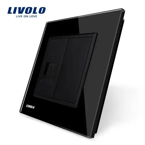 Priza simpla Livolo, Telefon cu rama din sticla, 250V, 10A (Negru)