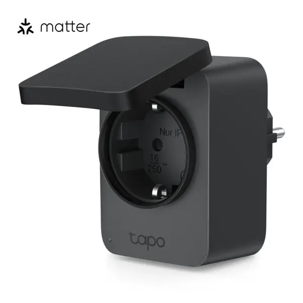 Priza smart WiFi de exterior TP-Link Tapo P410M, Matter, 16A, 3680W, IP54, WiFi 2.4GHz, Bluetooth setup, monitorizare energie