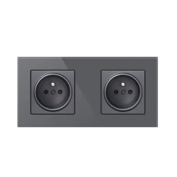 Priza Techstar® Crystal TS2, Dubla, Sticla Securizata, Culoare Gri Metal, 16A