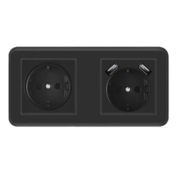 Priza Techstar® PCU2, Dubla, 2 x USB, 2.1 A, Culoare Negru, Policarbonat, 16A