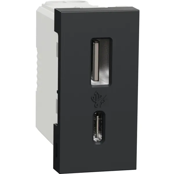 Priza USB 1m tip A + C (15W) Schneider Noua Unica NU301654, antracit