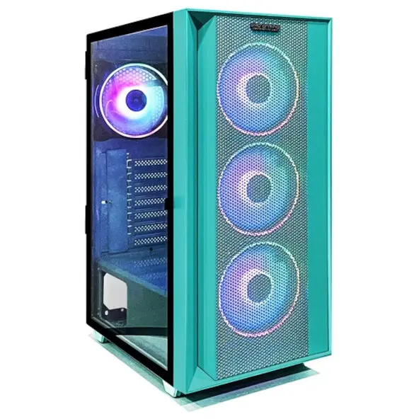 PRO GAMING Carcasa PRO GAMING JUNGLE Mid Tower, ATX, Cyan, 4x FAN ARGB, controller ARGB