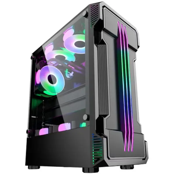 PRO GAMING Carcasa PRO GAMING ZERG Mid Tower ATX, Negru, 4x FAN ARGB, Controller ARGB