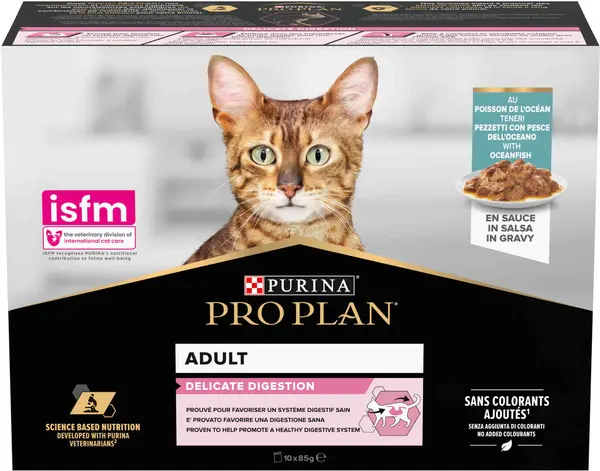 PRO PLAN Delicate Multipack hrană umedă pentru pisici, cu Peşte oceanic 10x85g