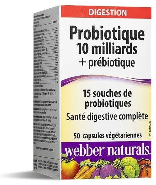 Probiotic + Prebiotic 10 Billion, 50 capsule, Webber Naturals
