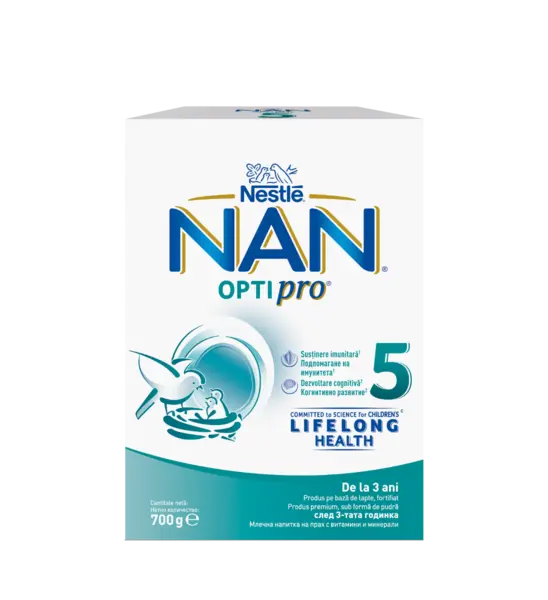 Produs pe baza de lapte praf fortifiat NAN Optipro 5 de la 3 ani, 700g, Nestle