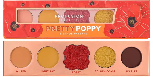 Profusion Cosmetics Paletă de farduri de pleoape Blooming Hues, Pretty Poppy, 5 culori