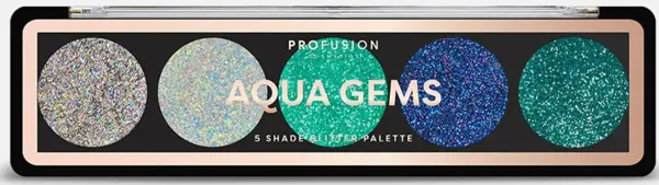 Profusion Cosmetics Paletă de farduri de pleoape cu sclipici Aqua Gems, 5 culori