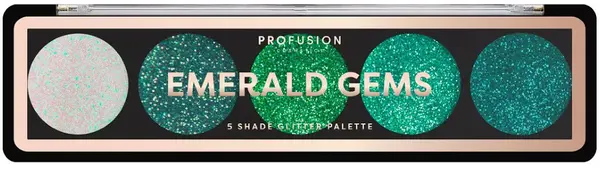 Profusion Cosmetics Paletă de farduri de pleoape cu sclipici Emerald Gems, 5 culori