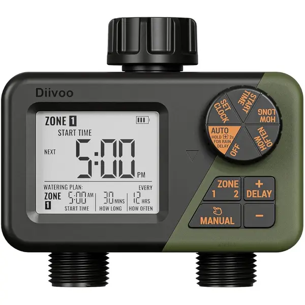 Programator automat pentru irigare Diivoo DI-WT21M-EUGN, 2 zone, IPX5, functie Rain Delay