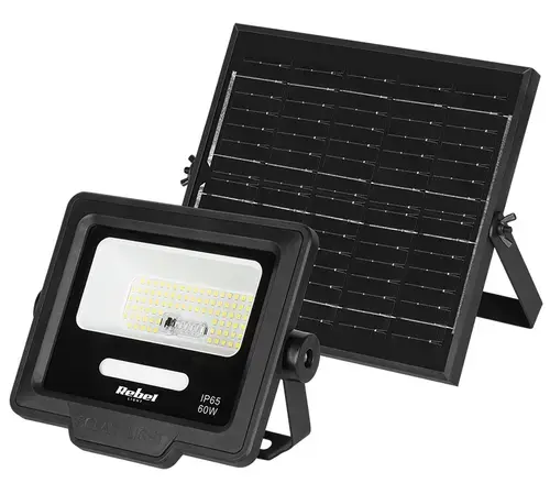 Proiector cu panou solar REBEL URZ3626, IP65, 500 lm, lumina rece 6800K, 6W, cablu 3 m, Telecomanda