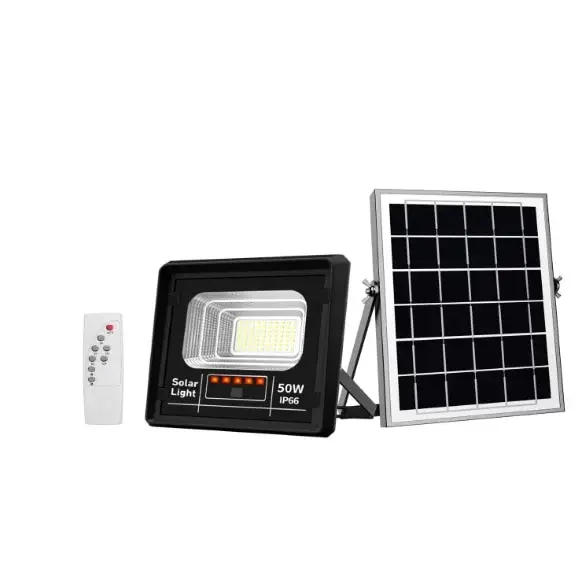 Proiector LED cu Panou Solar BZRSH 50W, 70 LED SMD, Senzor de Lumina, Telecomanda, Indicator Baterie, IP66