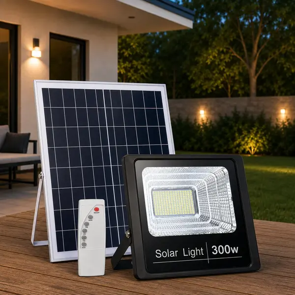 Proiector LED cu panou solar si telecomanda, IP66
